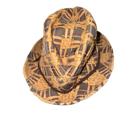 Scala Pronto Fedora Hat Multicolor Geometric Summer Casual resort vacation straw - Picture 3 of 6